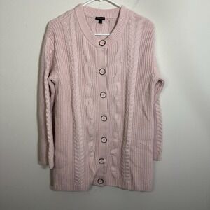 Talbots Pink Multi-Weave Cardigan Cotton Poly Wool Blend Button Up Chunky Knit M